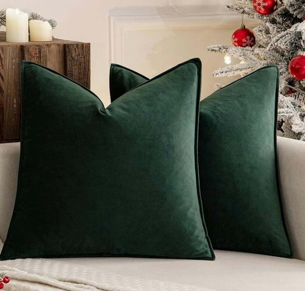 Miulee Velvet Decorative Throw Pillow Covers 26x26 Dark Green